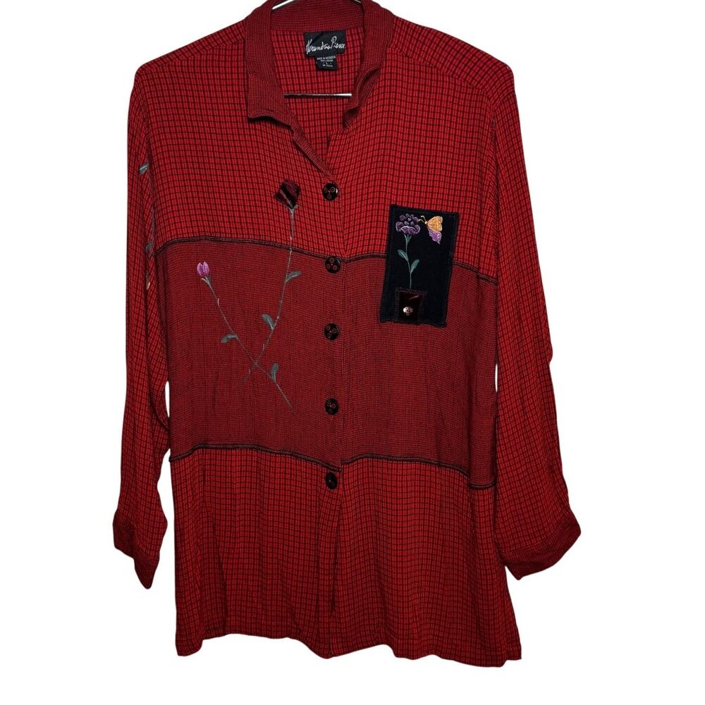 1990's Alexandria Pierce Size Large Patchwork Embroidered Hand Painted Blouse